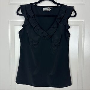 LOFT Black Ruffle V-Neck Sleeveless Blouse